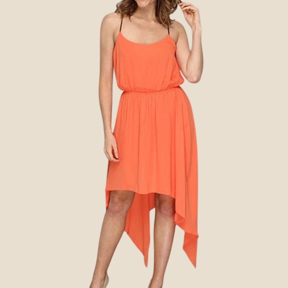 Maxandcleo Michelle High-Low Dress Womens Large Coral Orange Excellent T-Back‎